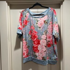 Floral Women's Top - Blue and Pink
